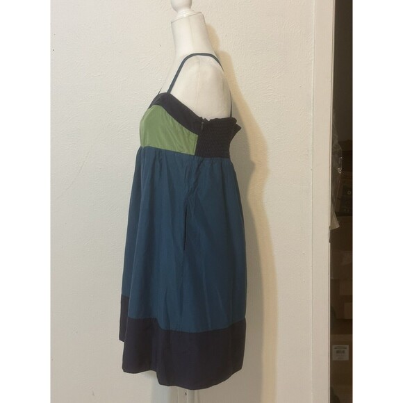 FOSSIL Women Sz M Silk Blend Lined Colorblock Babydoll Dress Adjustable Straps - Picture 6 of 13